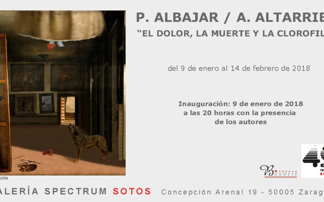  La Galería Spectrum Sotos, tiene el placer de invitarte a la inauguración de la exposición "El dolor, la muerte y la clorofila" de Pilar Altarriba y Antonio Albajar, que tendrá lugar en la calle Concepción Arenal 19. 50005. Zaragoza el día 9 de Enero de 2018 a la 20.00h y contará con la presencia de los autores.